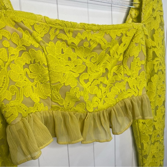 Anthropologie Endless Rose Yellow Citron Lace Crop Chiffon Ruffle Top Fem Chic S - Picture 3 of 5
